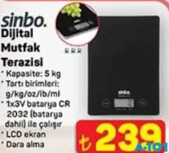 SİNBO DİJİTAL MUTFAK TARTISI